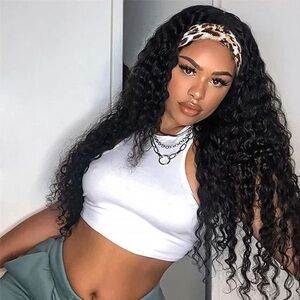 26 INCH CURLY HEADBAND WIG HUMAN HAIR
